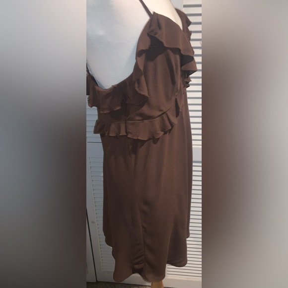 NWT American Eagle Outfitters Brown Ruffle Mini Dress Size L - Picture 9 of 10